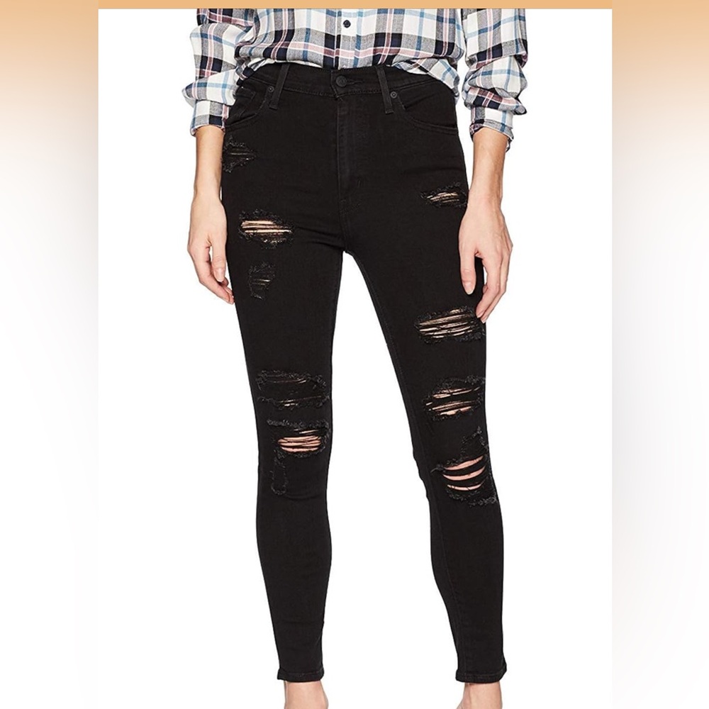 Levi’s Women’s Black High Rise Super Skinny Stretch Distressed Jeans Size 24
